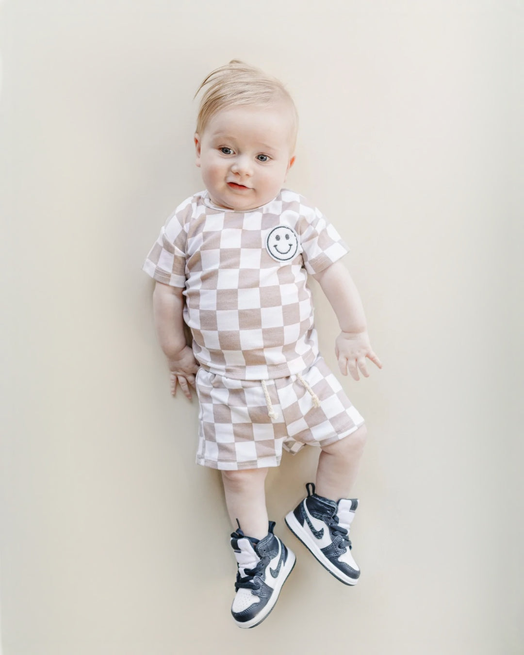checkered shorts set // latte (available in EXTENDED SIZING!)
