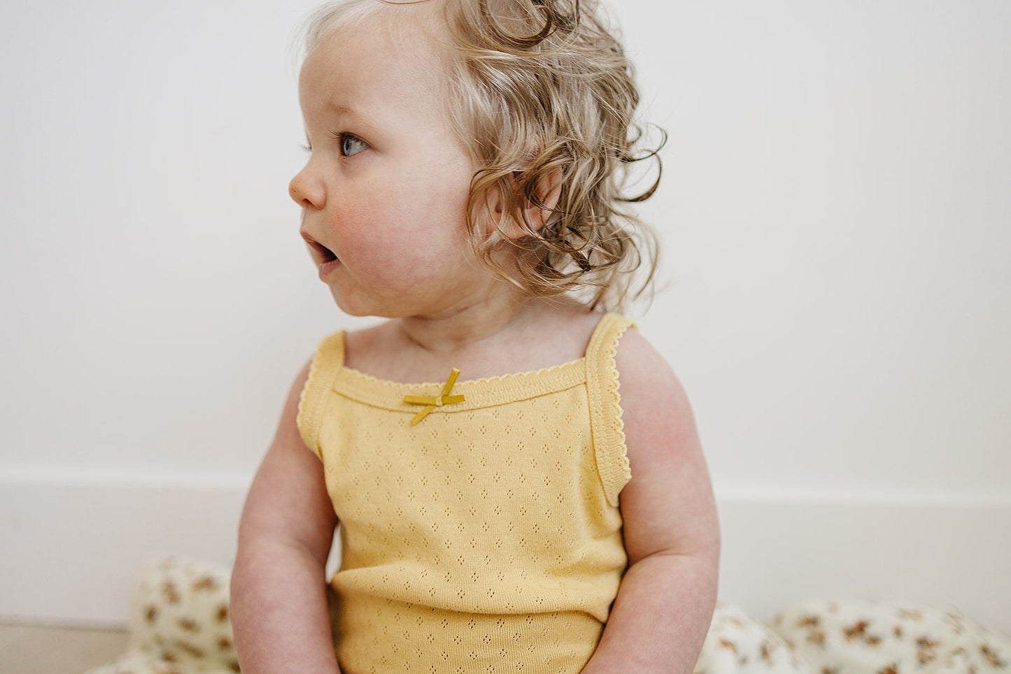 bow pointelle tank bodysuit // yellow