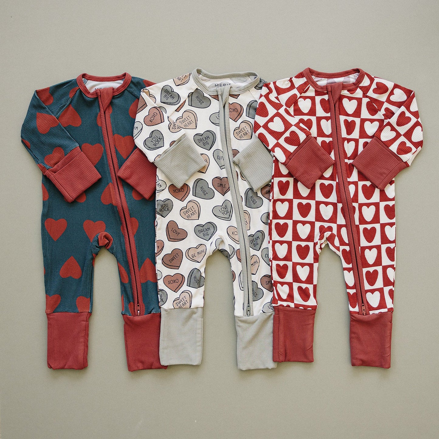 checkered hearts ribbed bamboo pajamas // ZIPPY