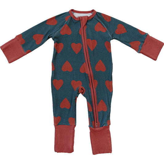 navy + red hearts ribbed bamboo pajamas // ZIPPY