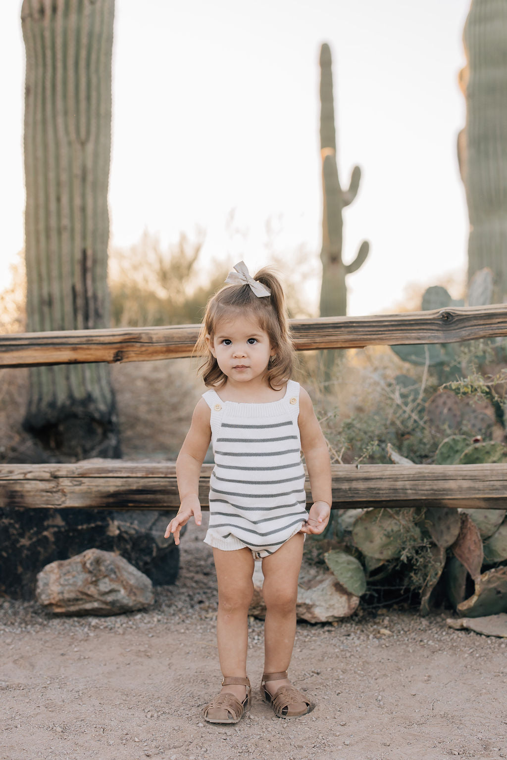 knit bubble romper // sage stripe