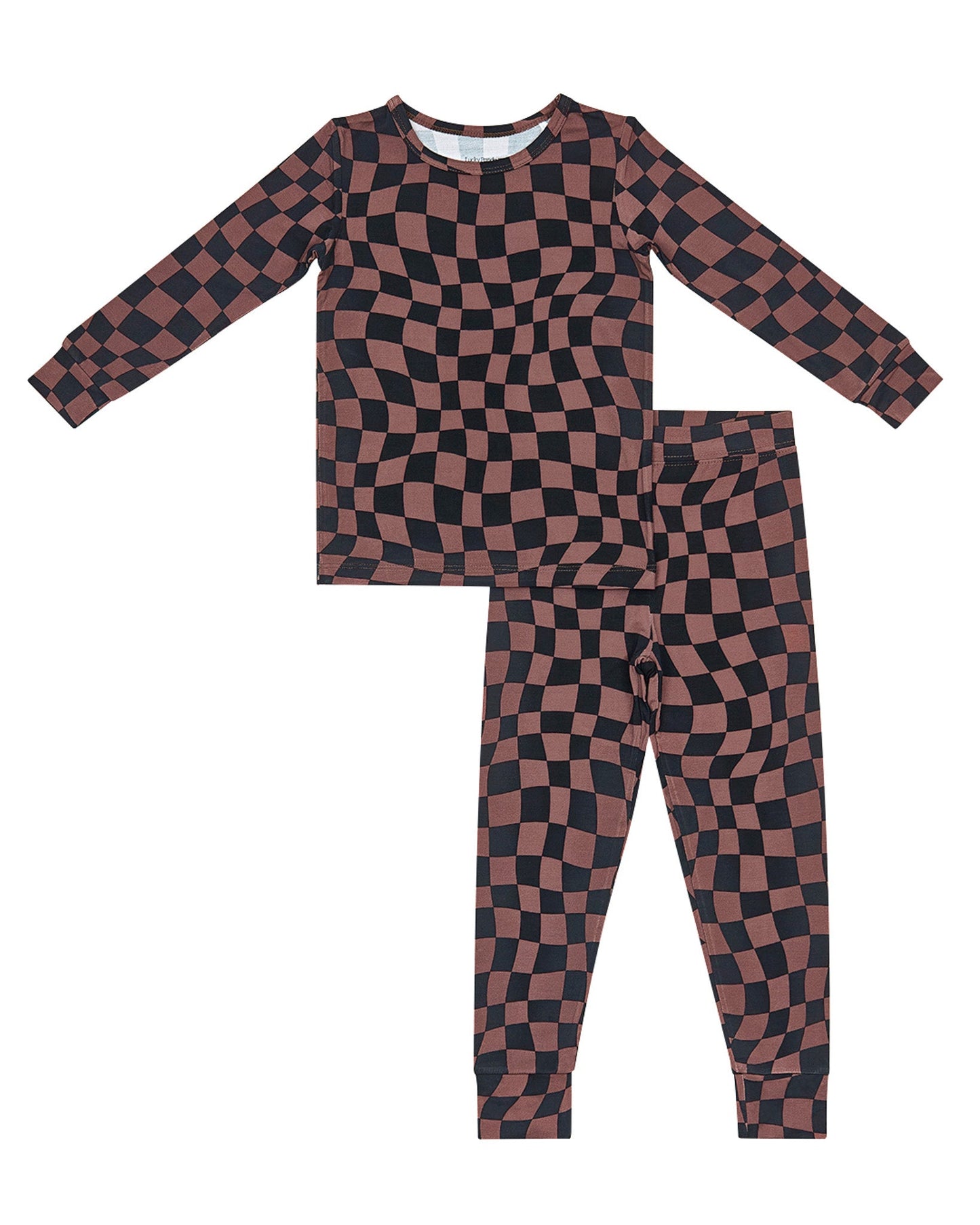 chocolate wavy checkered bamboo pajamas // LONG-SLEEVE TWO-PIECE SET