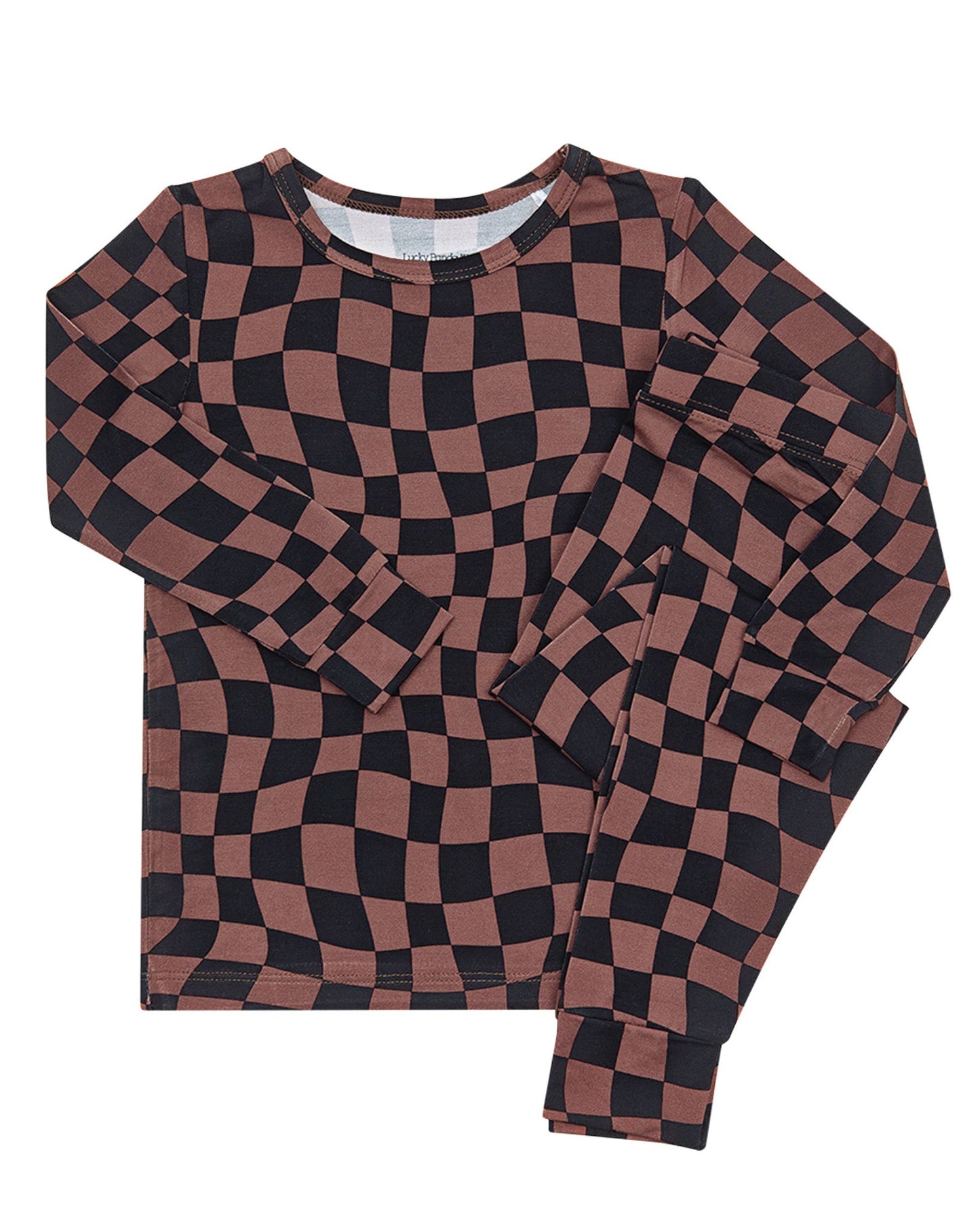 chocolate wavy checkered bamboo pajamas // LONG-SLEEVE TWO-PIECE SET