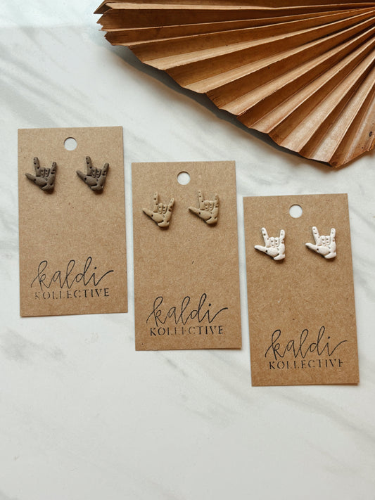 i love you sign studs // handmade polymer clay earrings