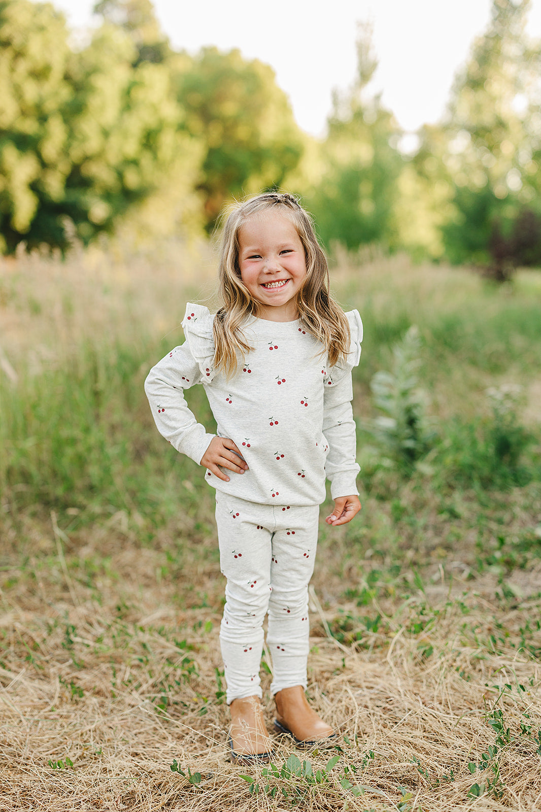 cherry ruffle french terry set