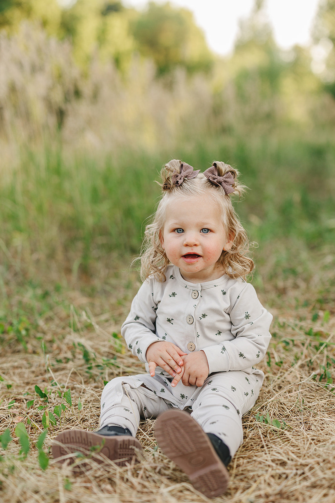 floral long sleeve button romper