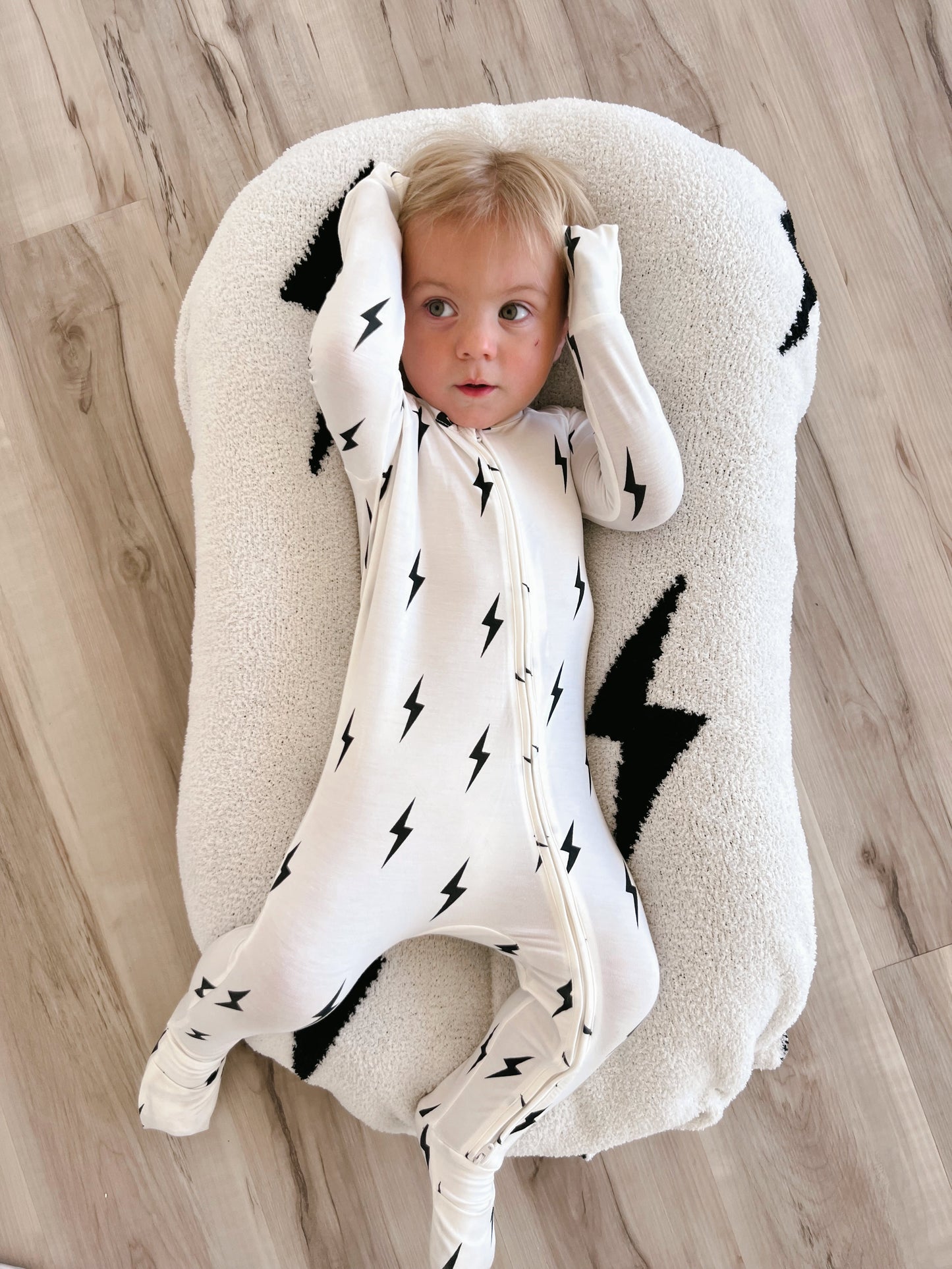 white/black lightning bolt bamboo pajamas // ZIPPY