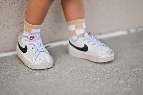 beige + white checkered socks