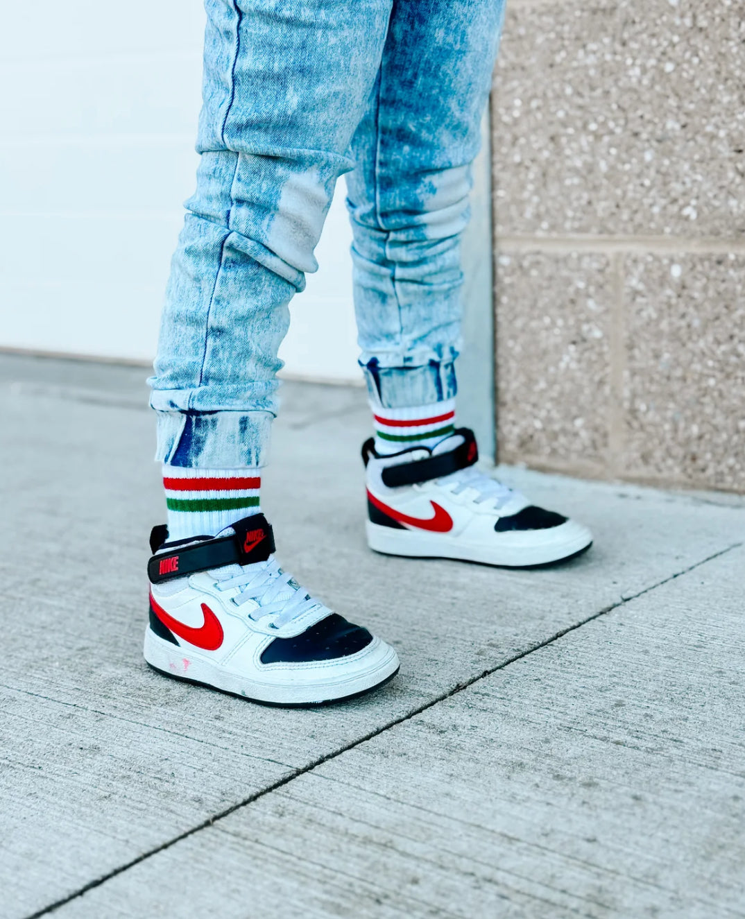 red + green stripe socks