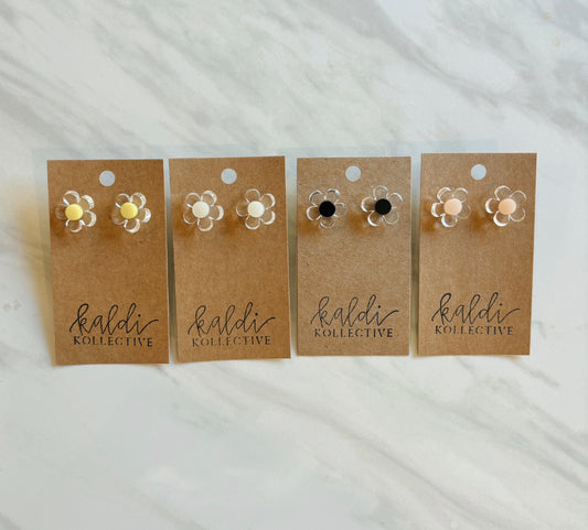 clear daisy studs