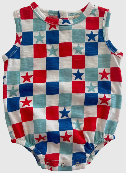 patriotic checkered bubble romper