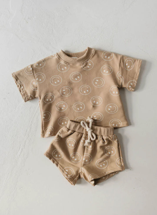 tan smiley shortie set // gender neutral