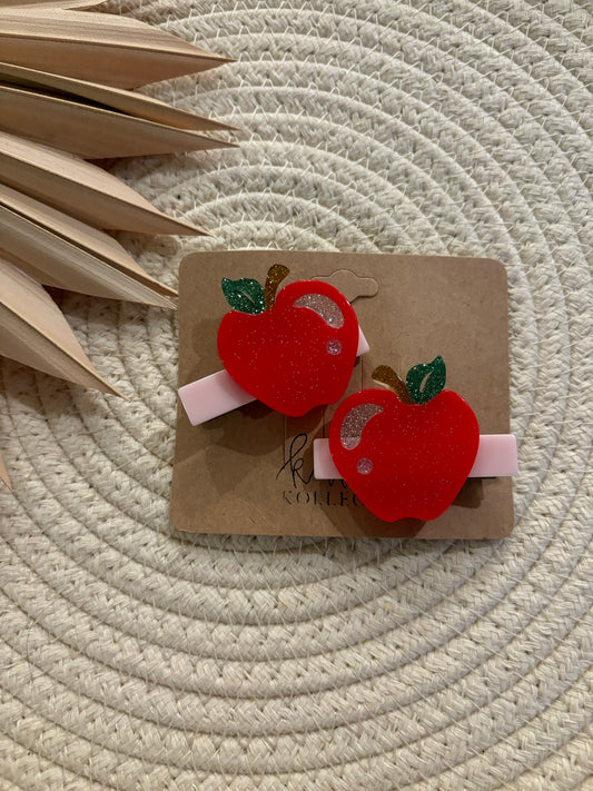 glittery apple hair clips // set of 2