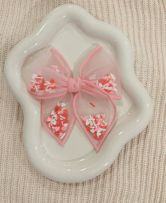 pink conversation heart + sprinkles shaker bow