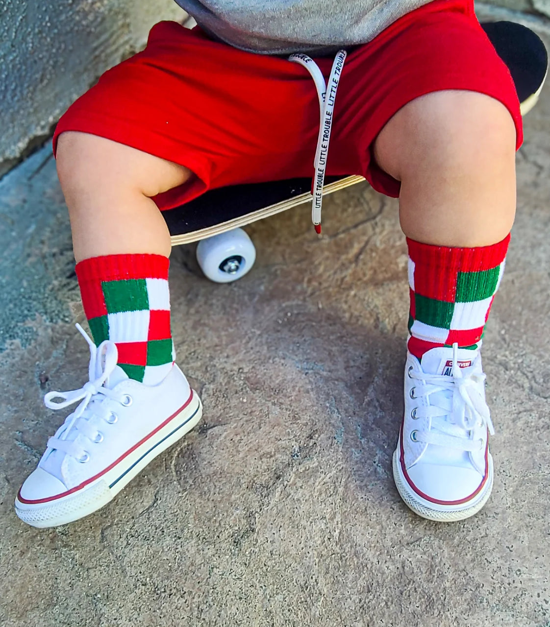 red + green checkered socks