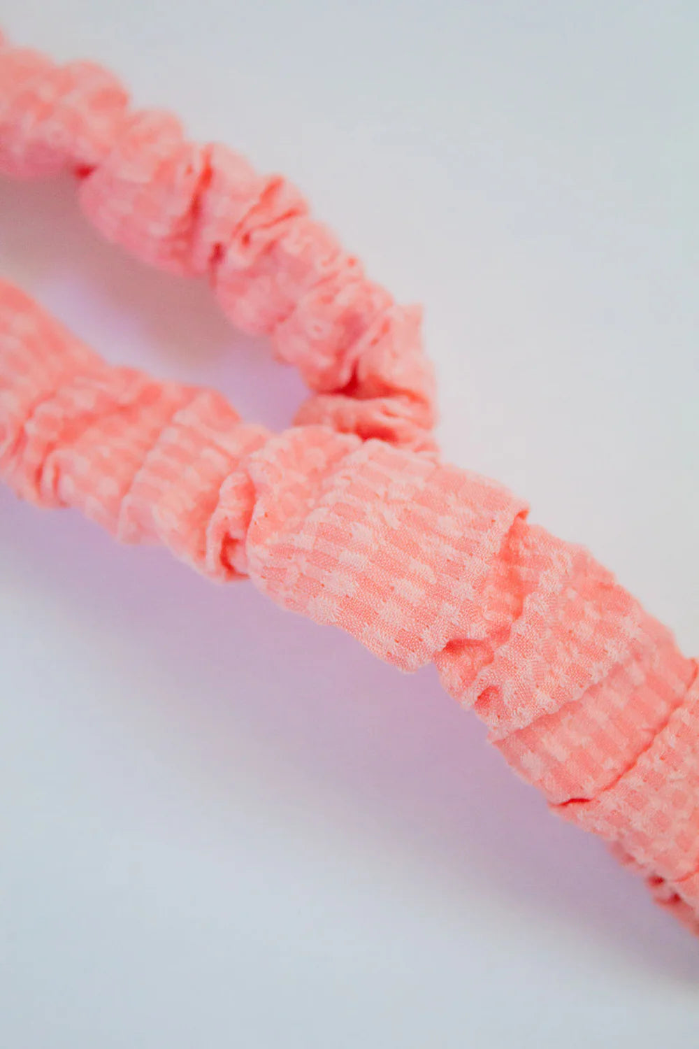 scrunched fabric lanyard keychain // coral gingham