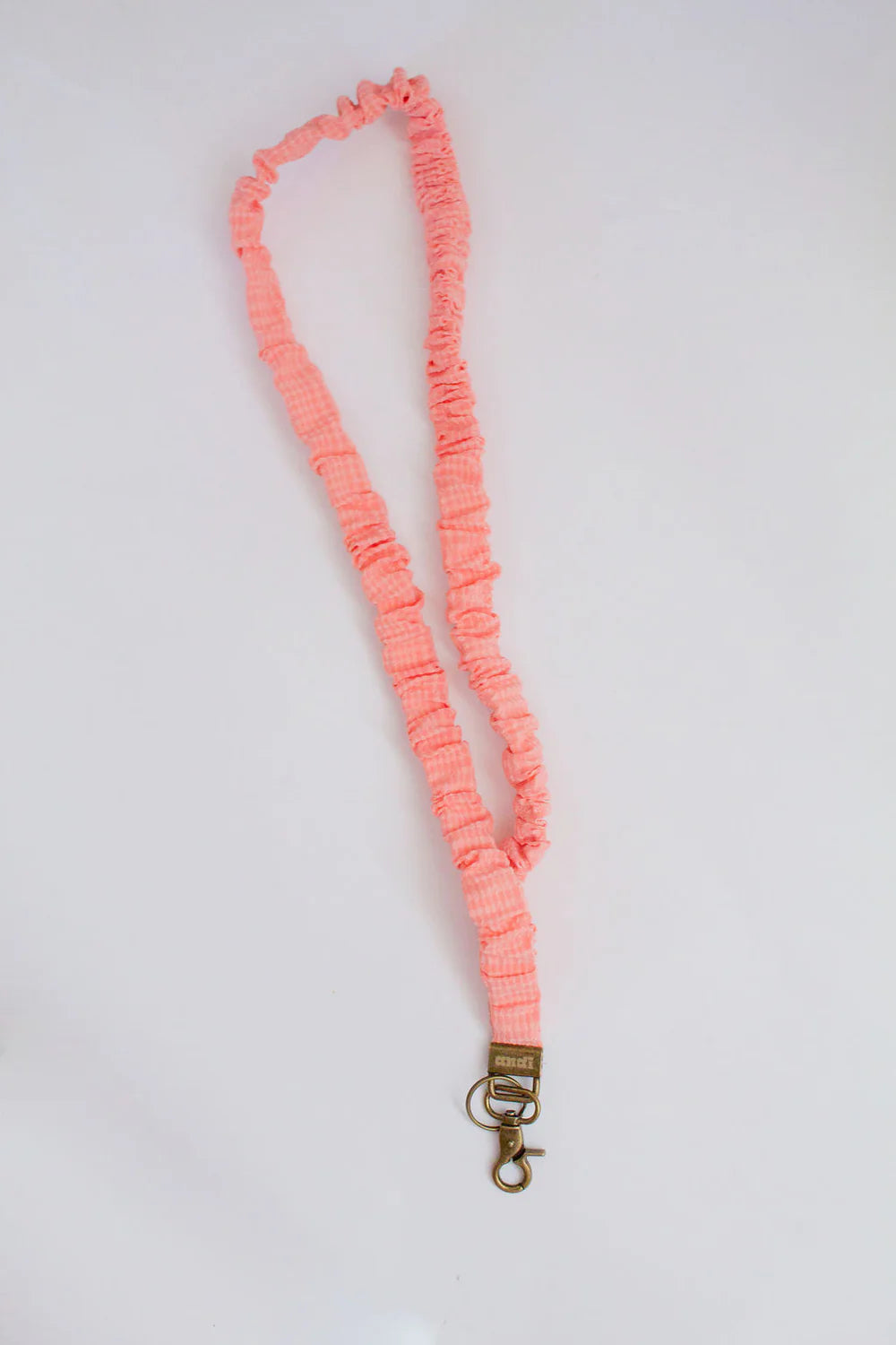 scrunched fabric lanyard keychain // coral gingham