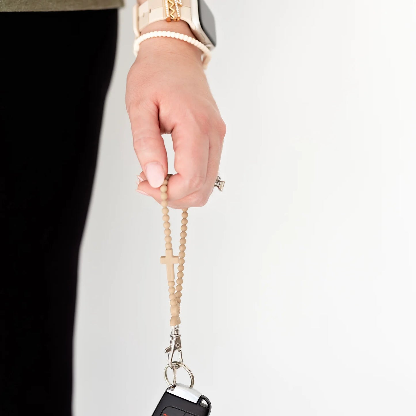 jesus loop key chain // tan