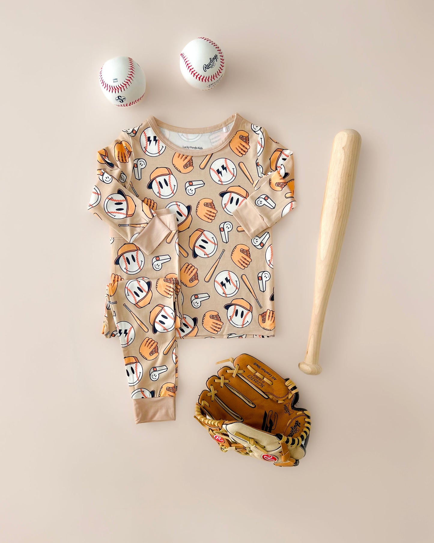 baseball bamboo pajamas // LONG-SLEEVE TWO-PIECE SET (sizing up to 8/9)