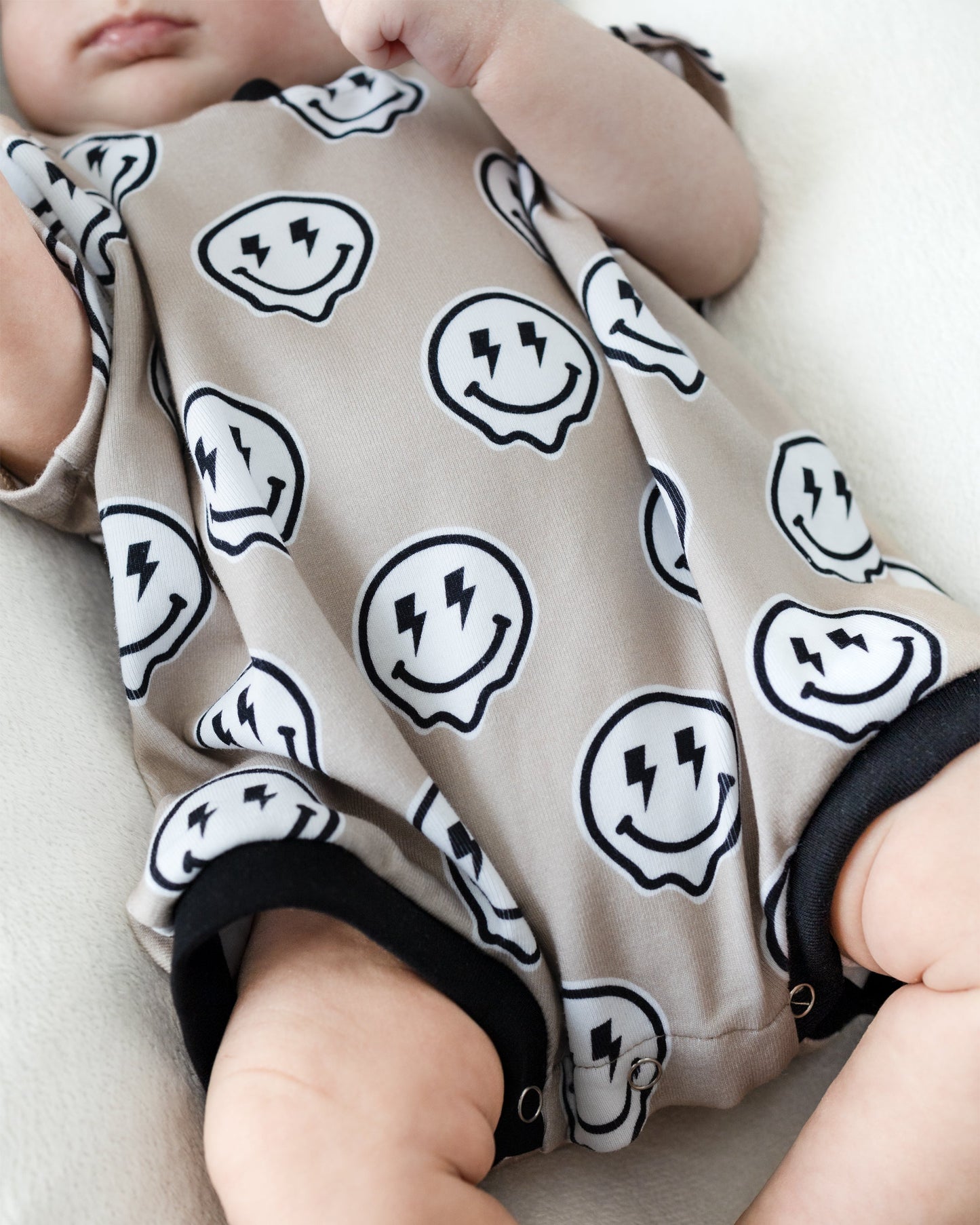 short sleeve bubble romper // electric drippy smiley