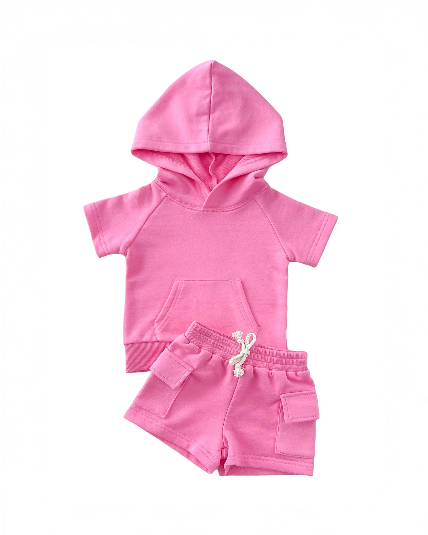 terry cargo shorts set // pink (sizing up to 8/9)