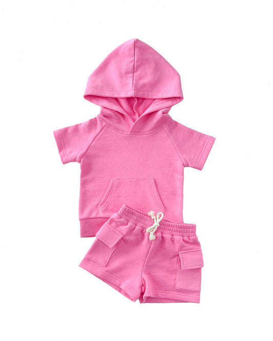 terry cargo shorts set // pink (sizing up to 8/9)