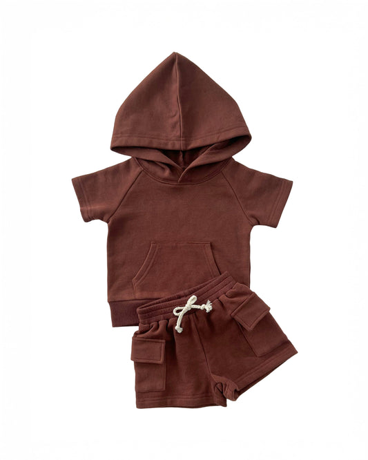terry cargo shorts set // chocolate (sizing up to 8/9)