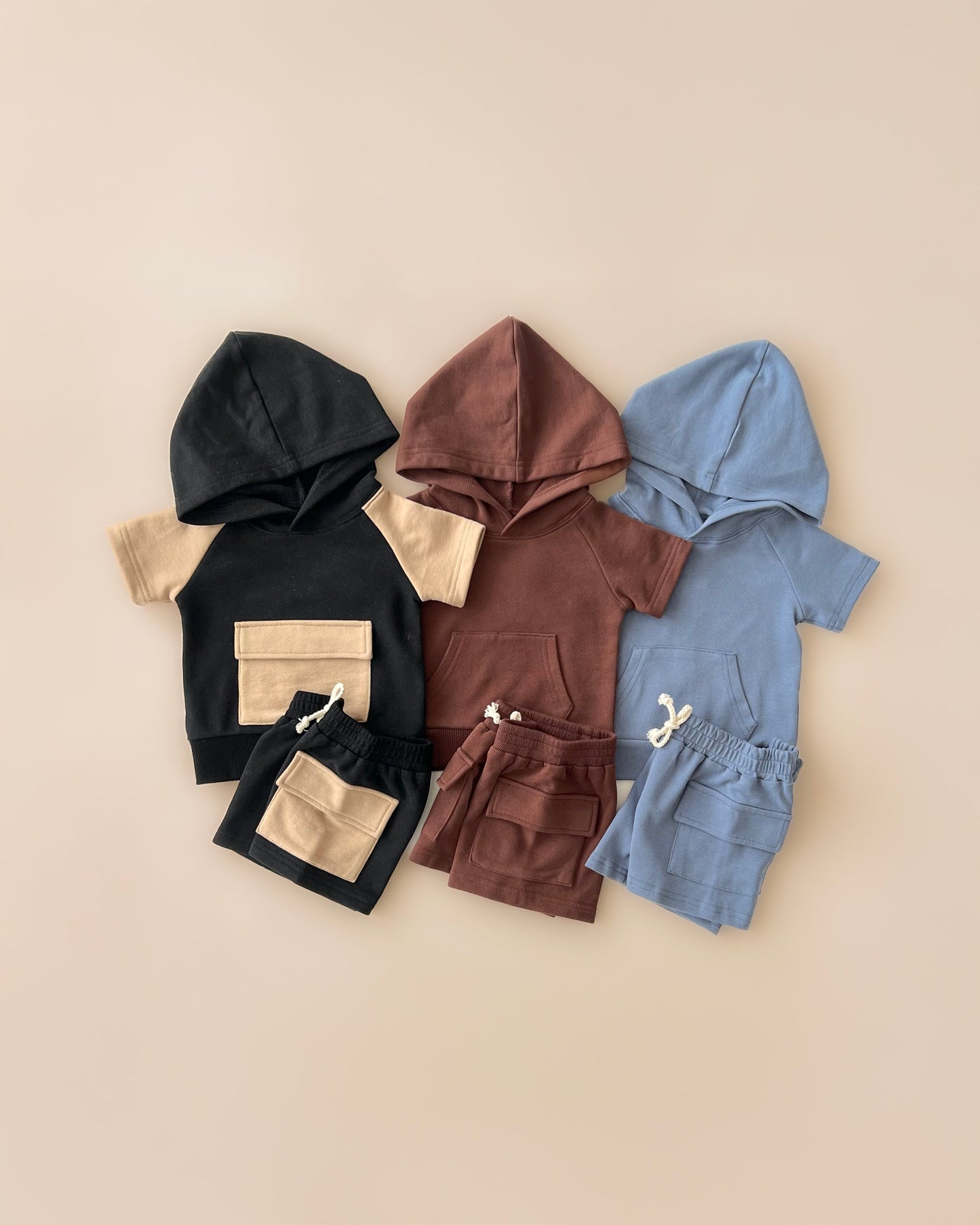 terry cargo shorts set // chocolate (sizing up to 8/9)
