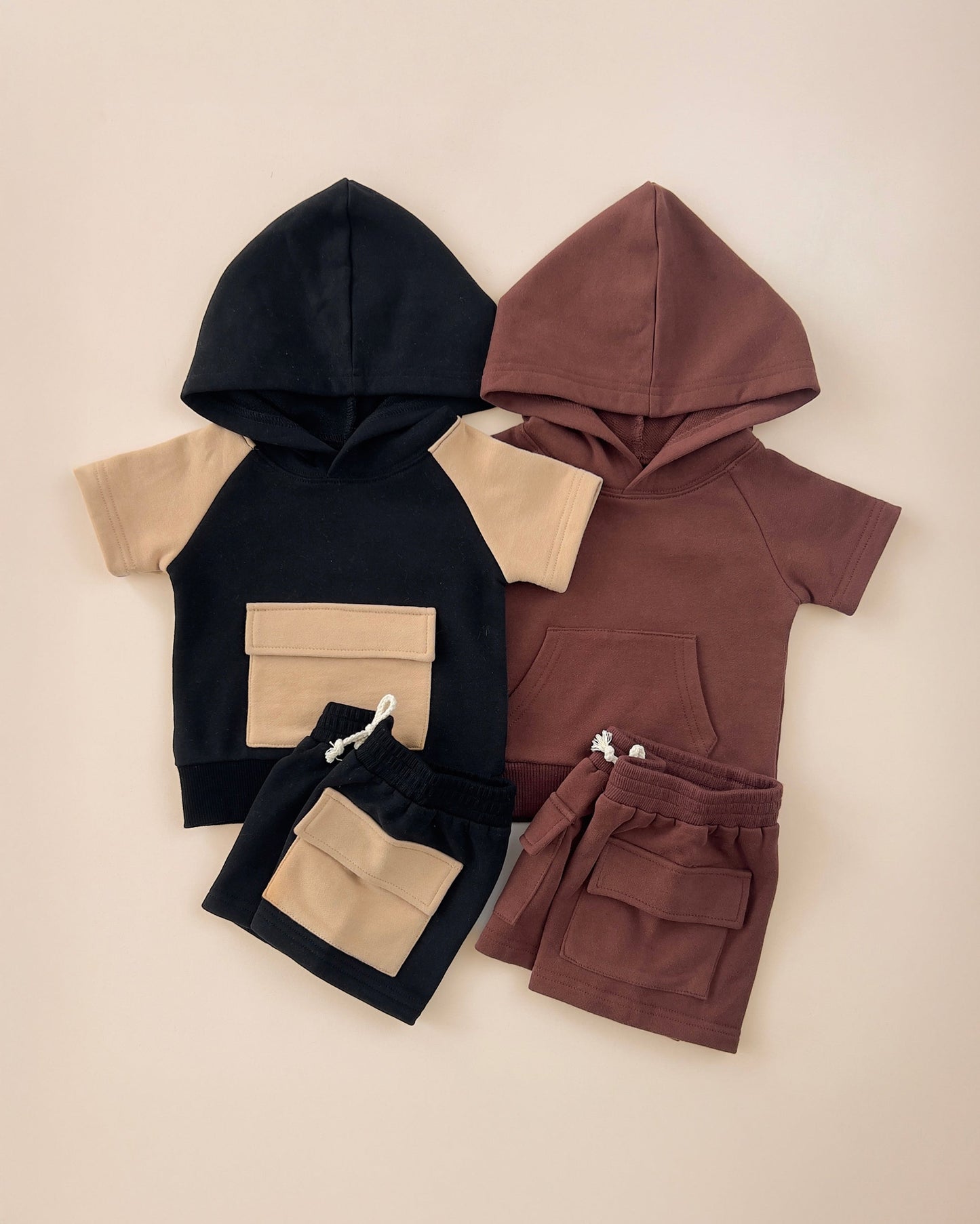 terry cargo shorts set // chocolate (sizing up to 8/9)