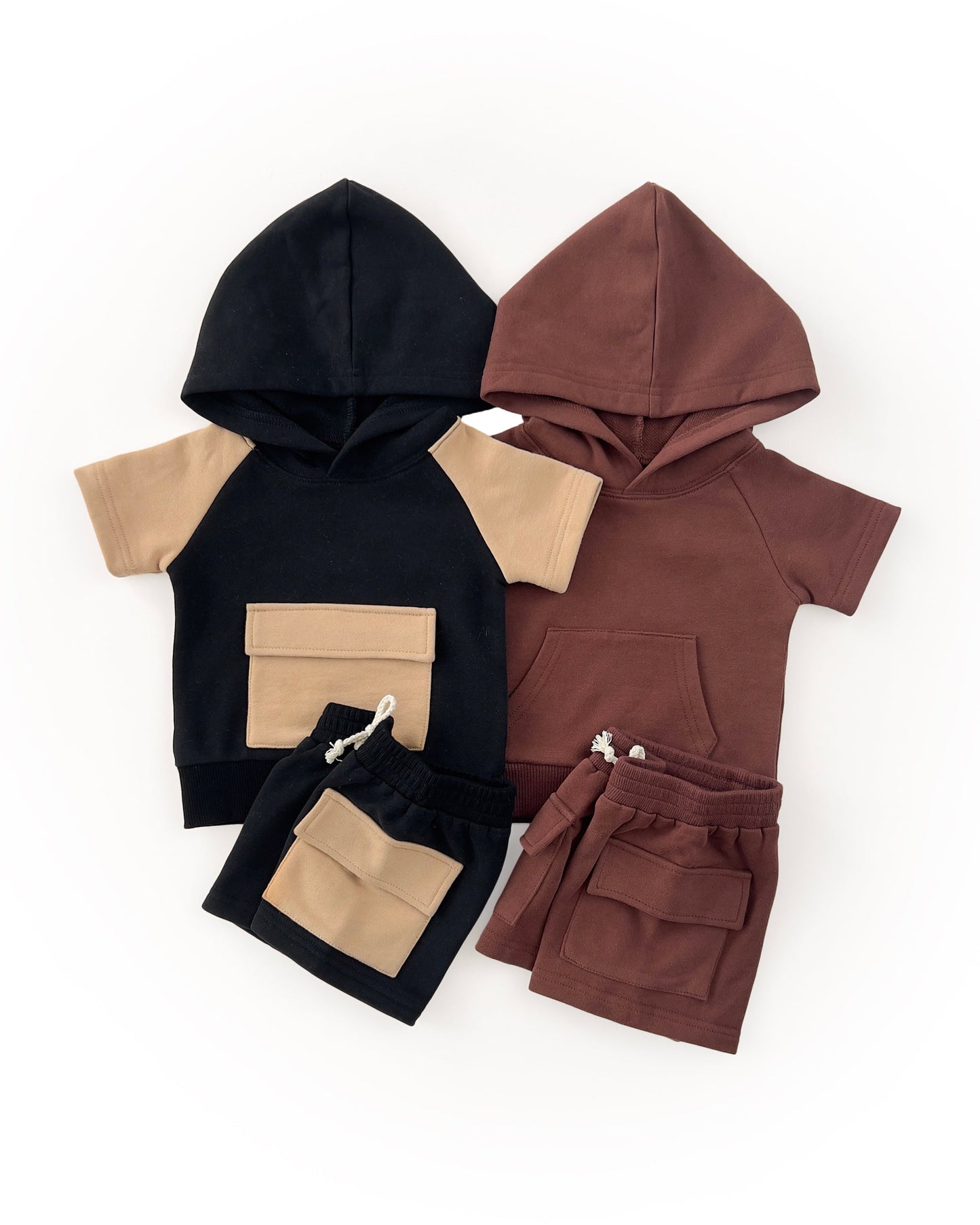 terry cargo shorts set // chocolate (sizing up to 8/9)