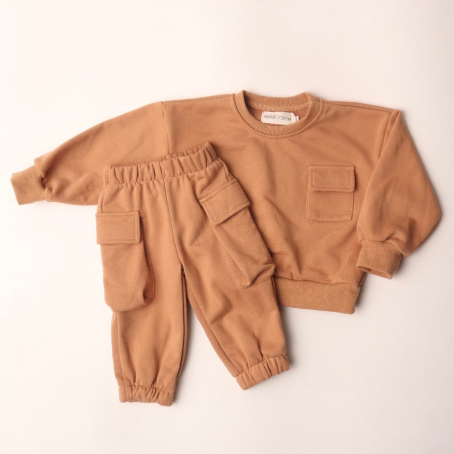 cargo sweatsuit set // camel