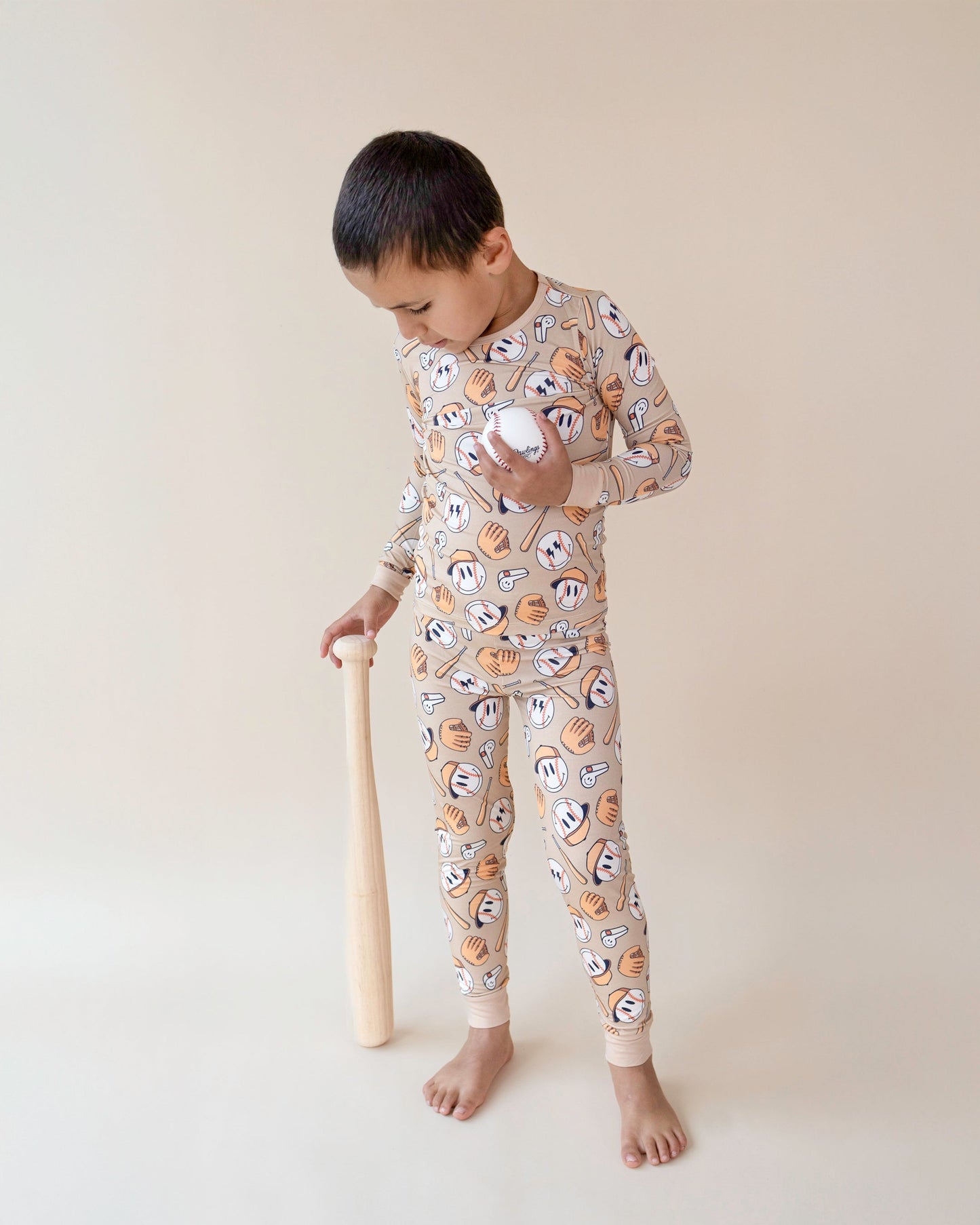 baseball bamboo pajamas // LONG-SLEEVE TWO-PIECE SET (sizing up to 8/9)
