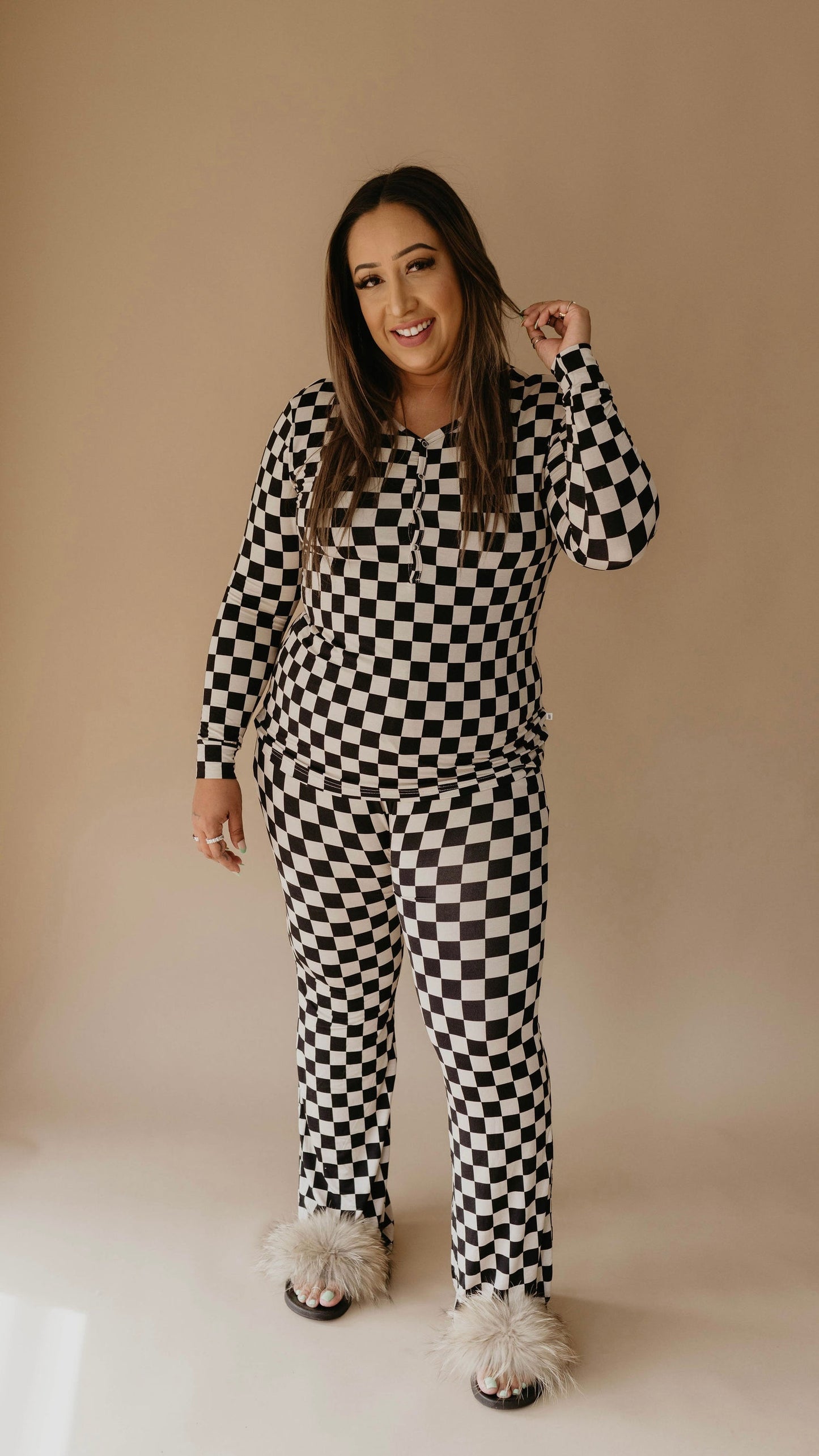 women's bamboo pajamas // black checkerboard