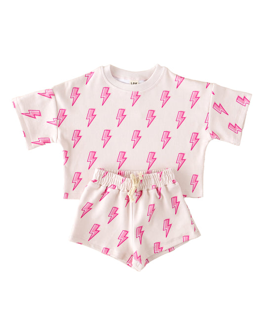 shorts set // pink bolts (sizing up to 8/9)