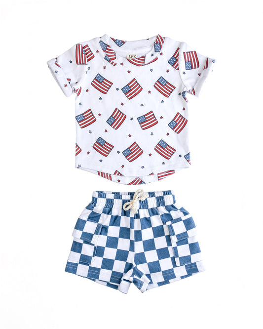 cargo shorts set // patriotic vibes (sizing up to 8/9y)