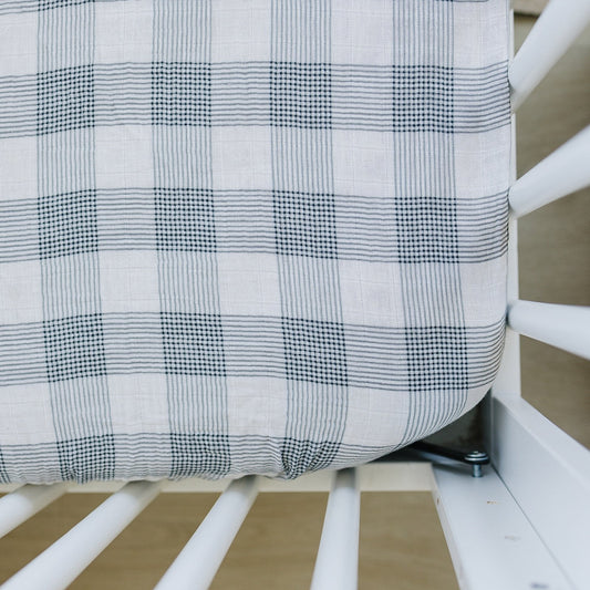 muslin crib sheet // coastal plaid