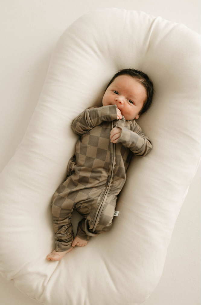 faded brown checkerboard bamboo pajamas // ZIPPY