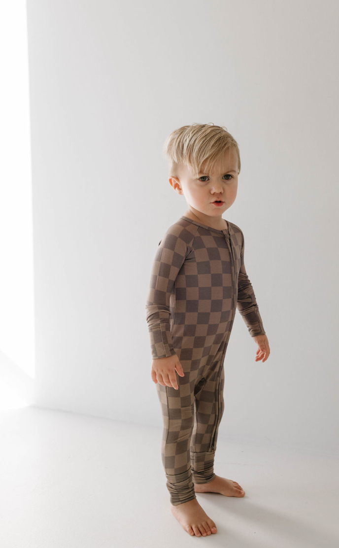 faded brown checkerboard bamboo pajamas // ZIPPY