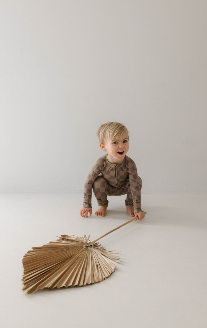 faded brown checkerboard bamboo pajamas // ZIPPY