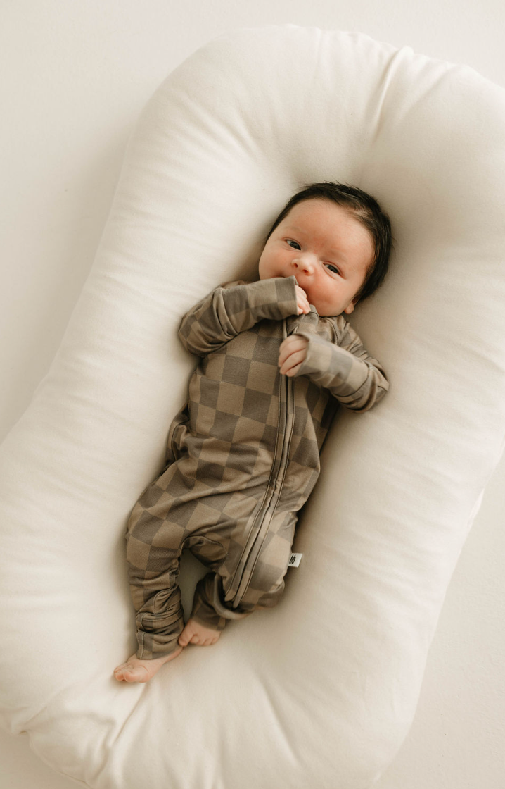 faded brown checkerboard bamboo pajamas // ZIPPY