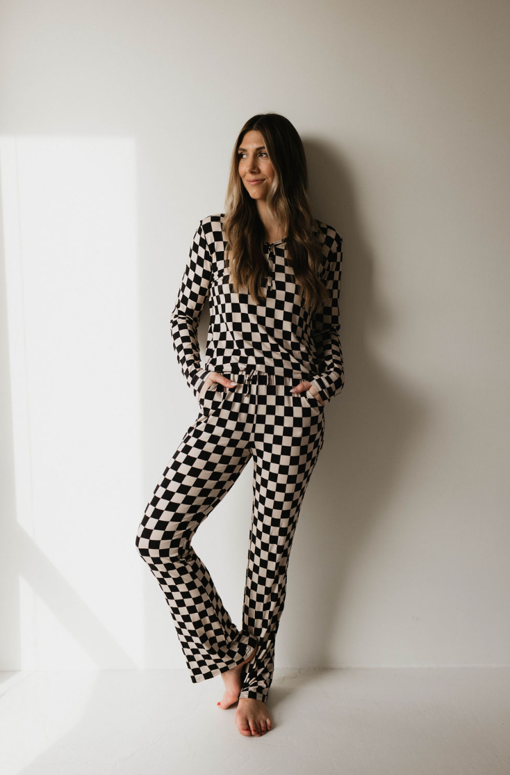 women's bamboo pajamas // black checkerboard