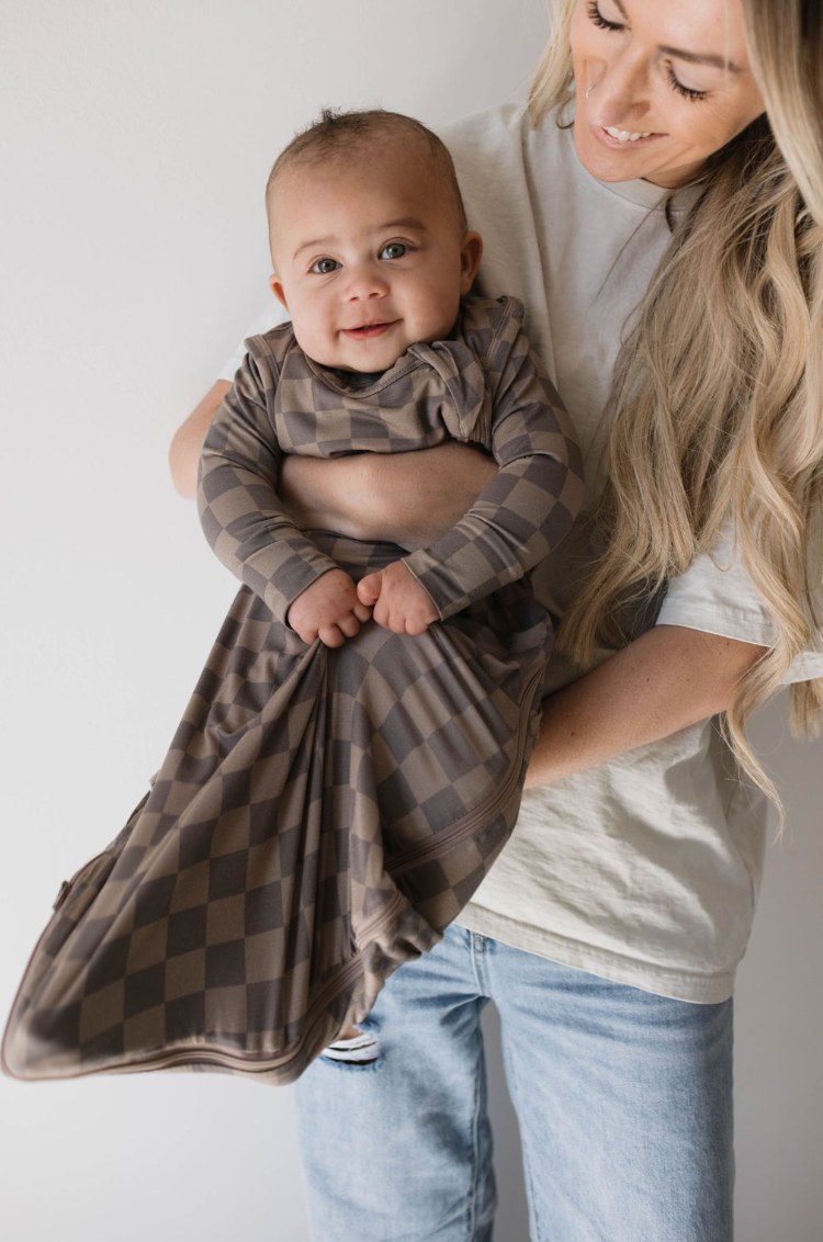 bamboo sleep sack // faded brown checkerboard