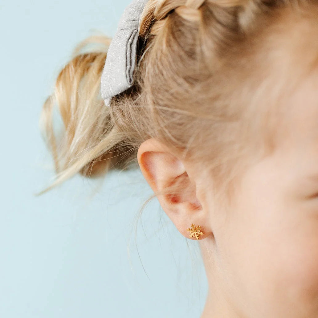 18k gold flat back studs // snowflake