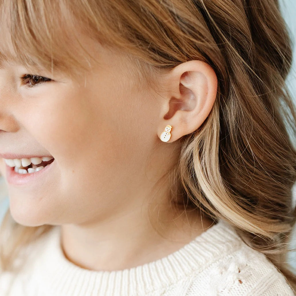18k gold flat back studs // snowman
