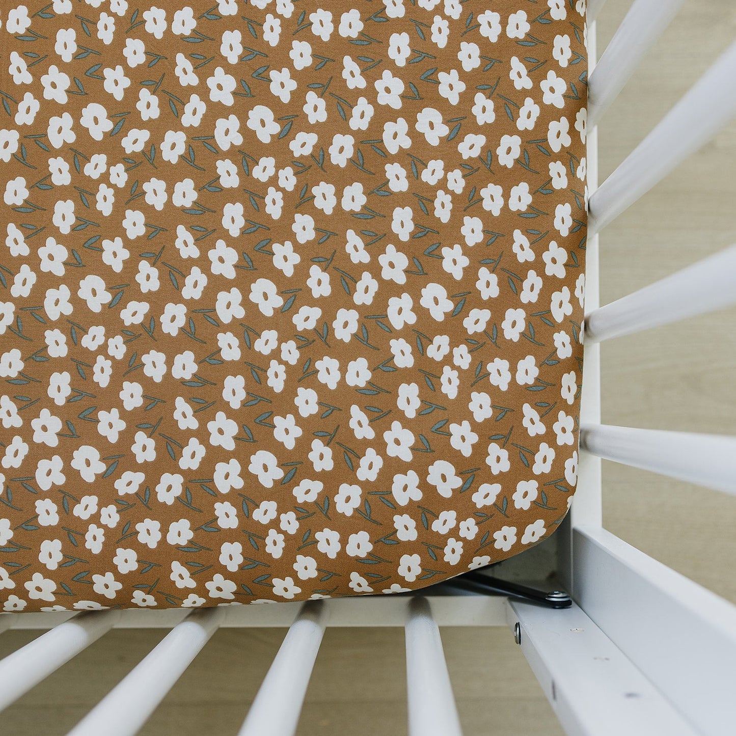 bamboo stretch crib sheet // mustard floral