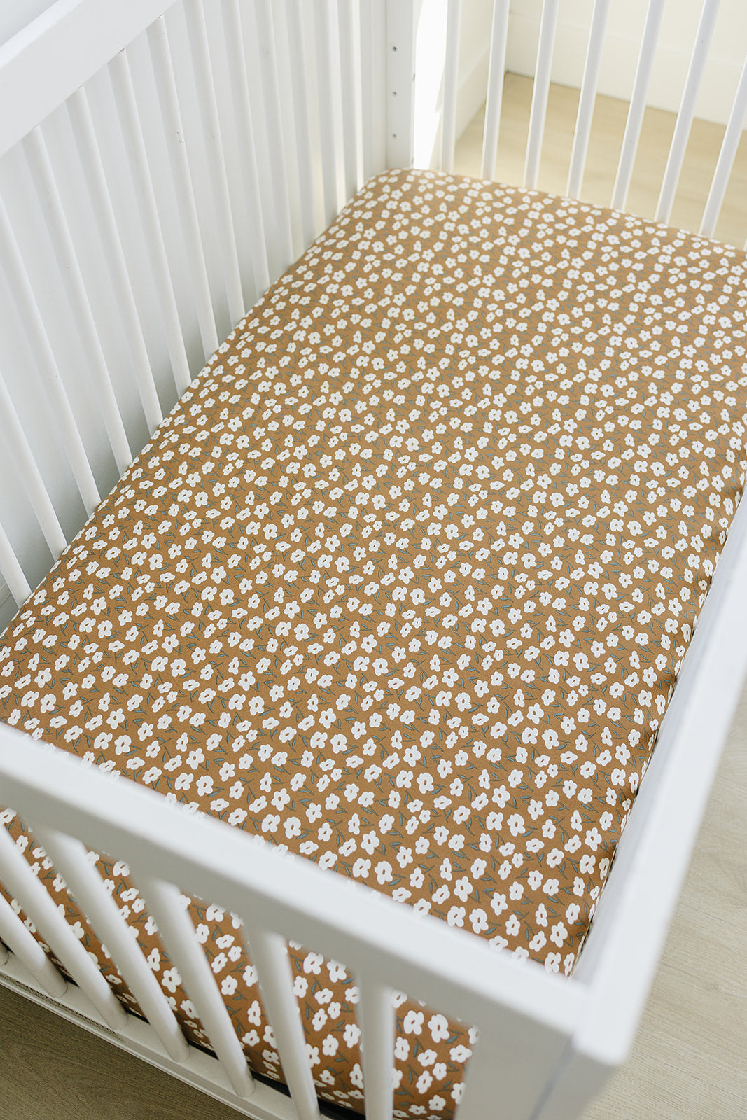 bamboo stretch crib sheet // mustard floral