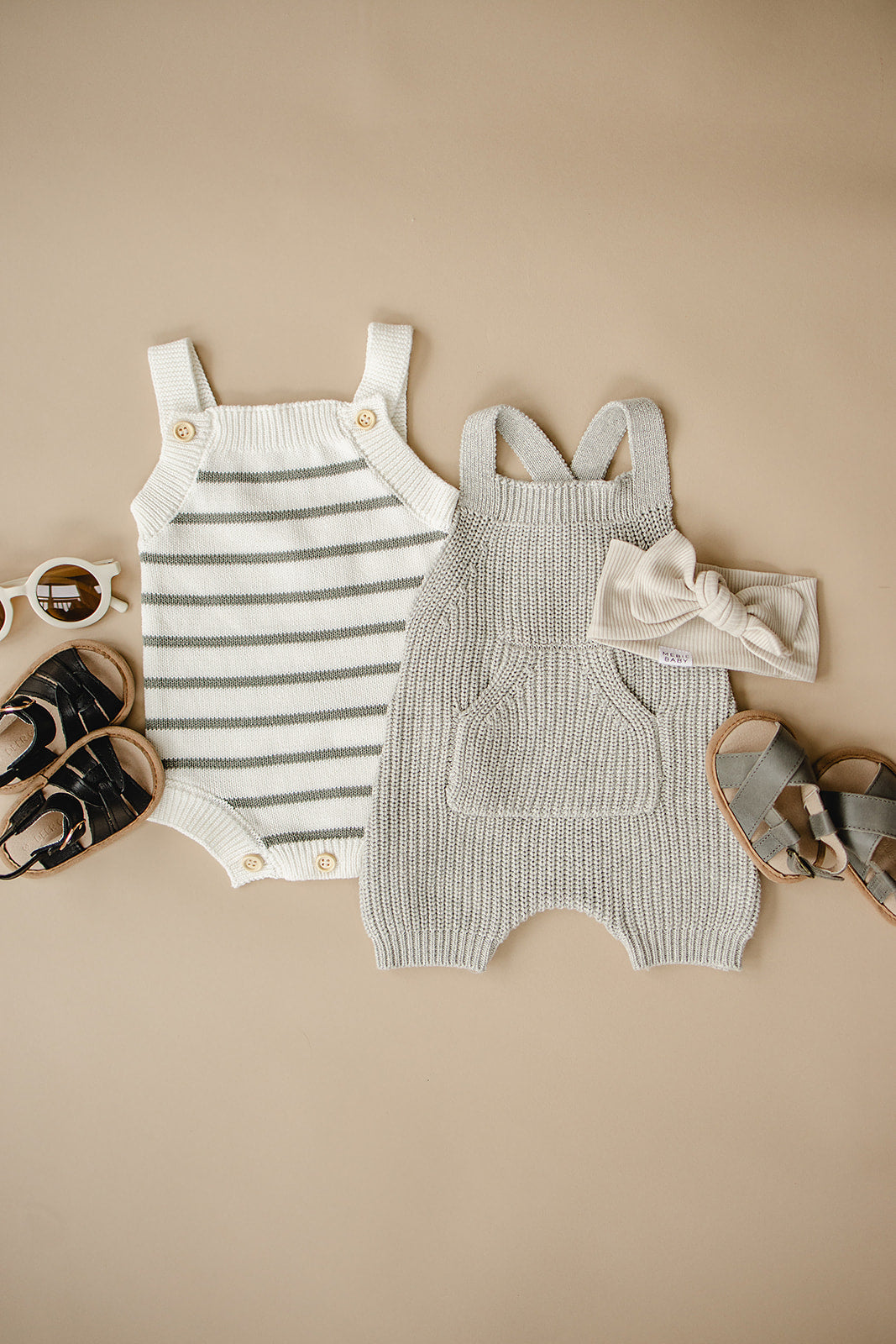 knit bubble romper // sage stripe