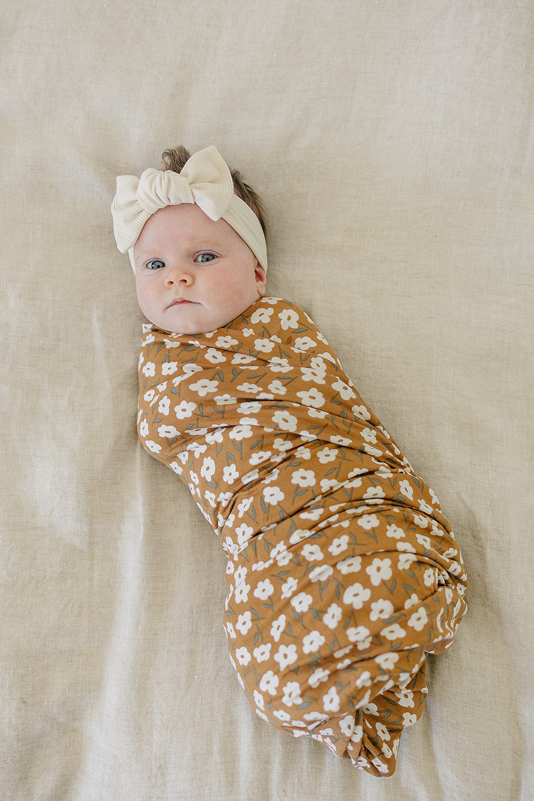bamboo stretch swaddle // mustard floral