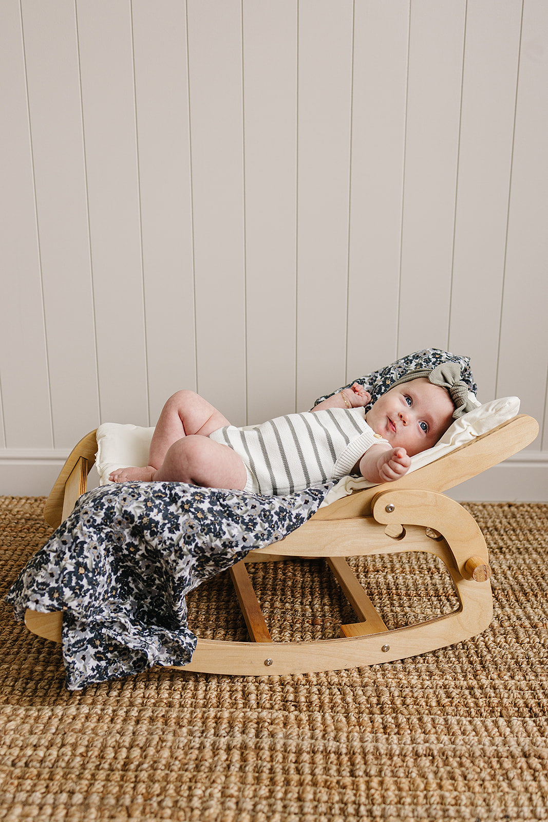 knit bubble romper // sage stripe