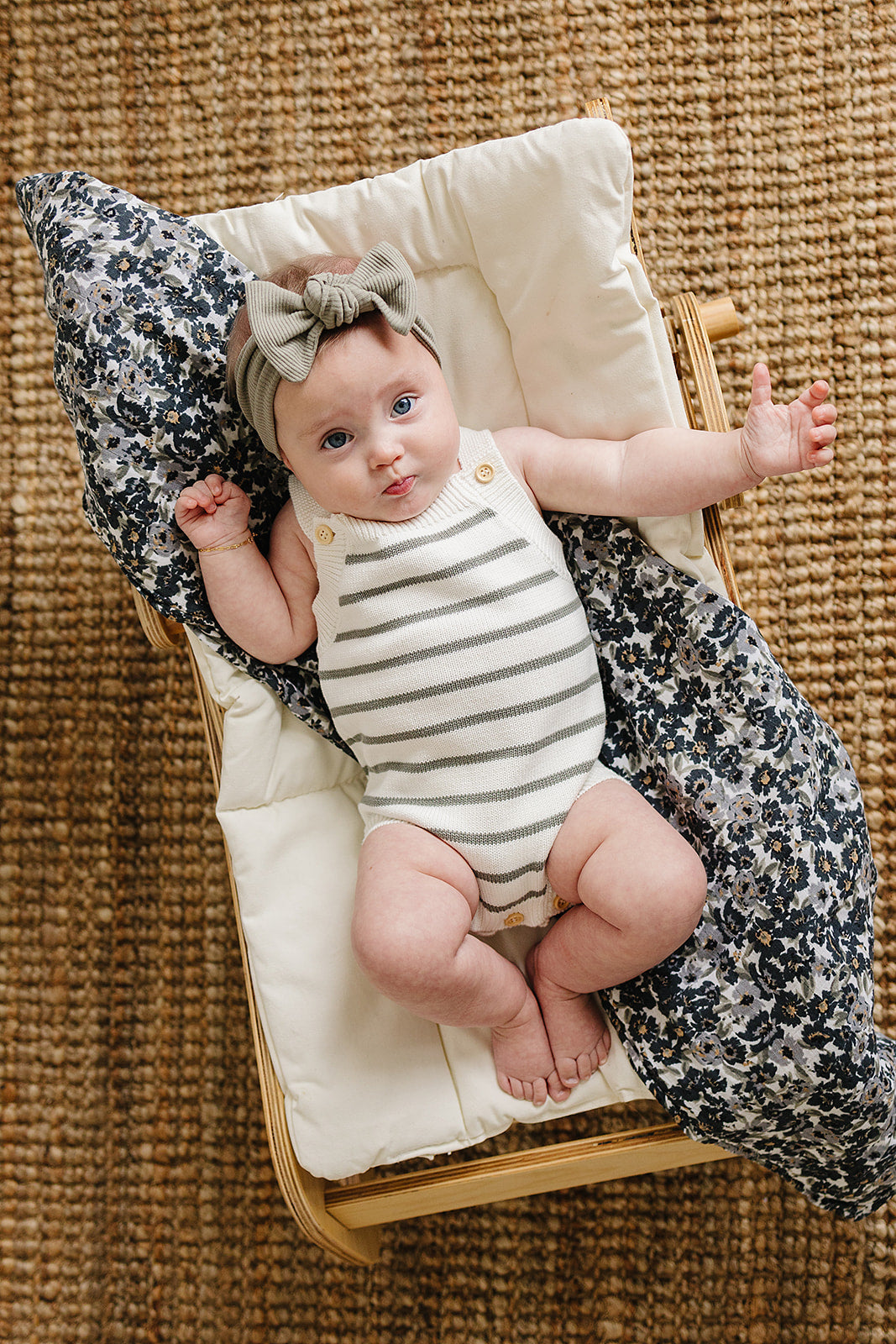 knit bubble romper // sage stripe